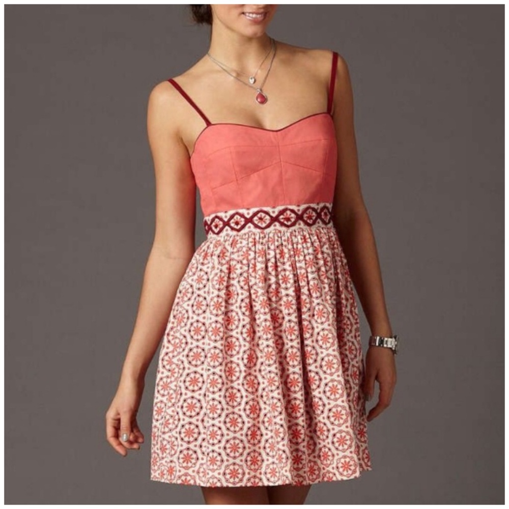 Fossil Retro Coral Burgundy Eyelet Lace Sun Dress
